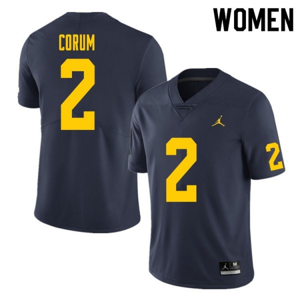 University of Michigan #2 For Women's Blake Corum Jersey Navy College Football Alumni
